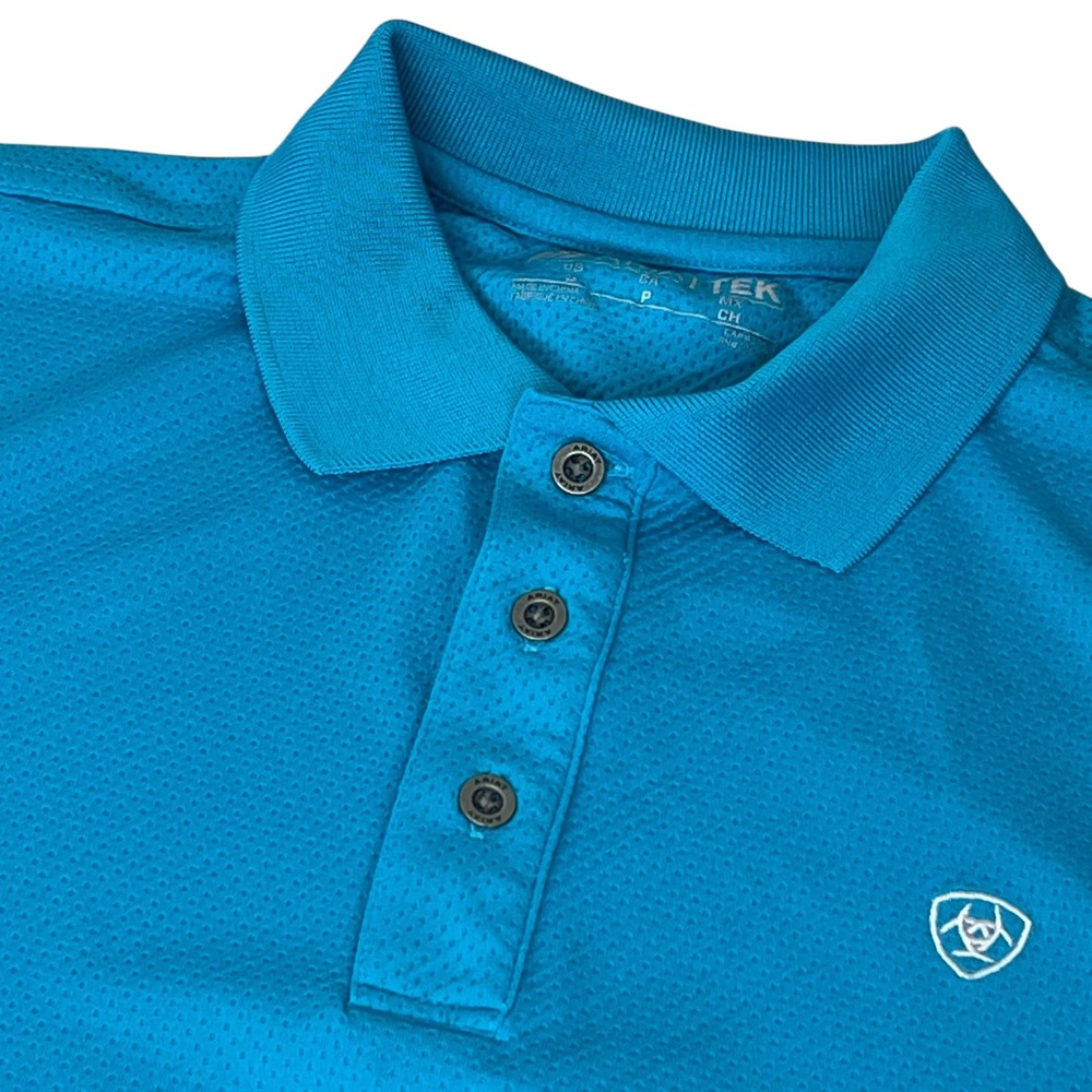 Ariat Mens AriatTEK Performance Polo Shirt Turquoise Blue Short Sleeve Small